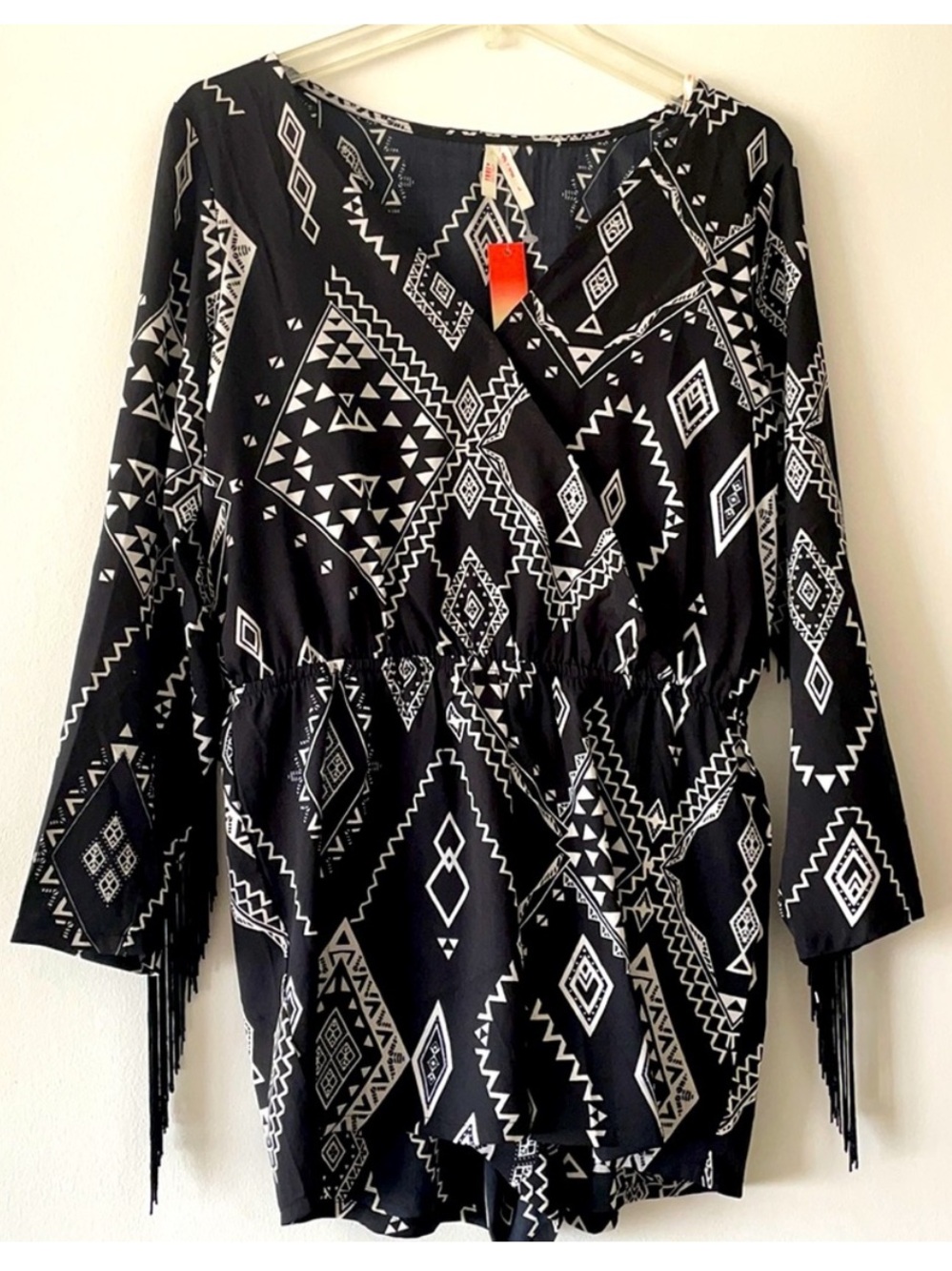 Boho Festival Romper NWT True Destiny Tribal Aztec Print Fringe - Size Large